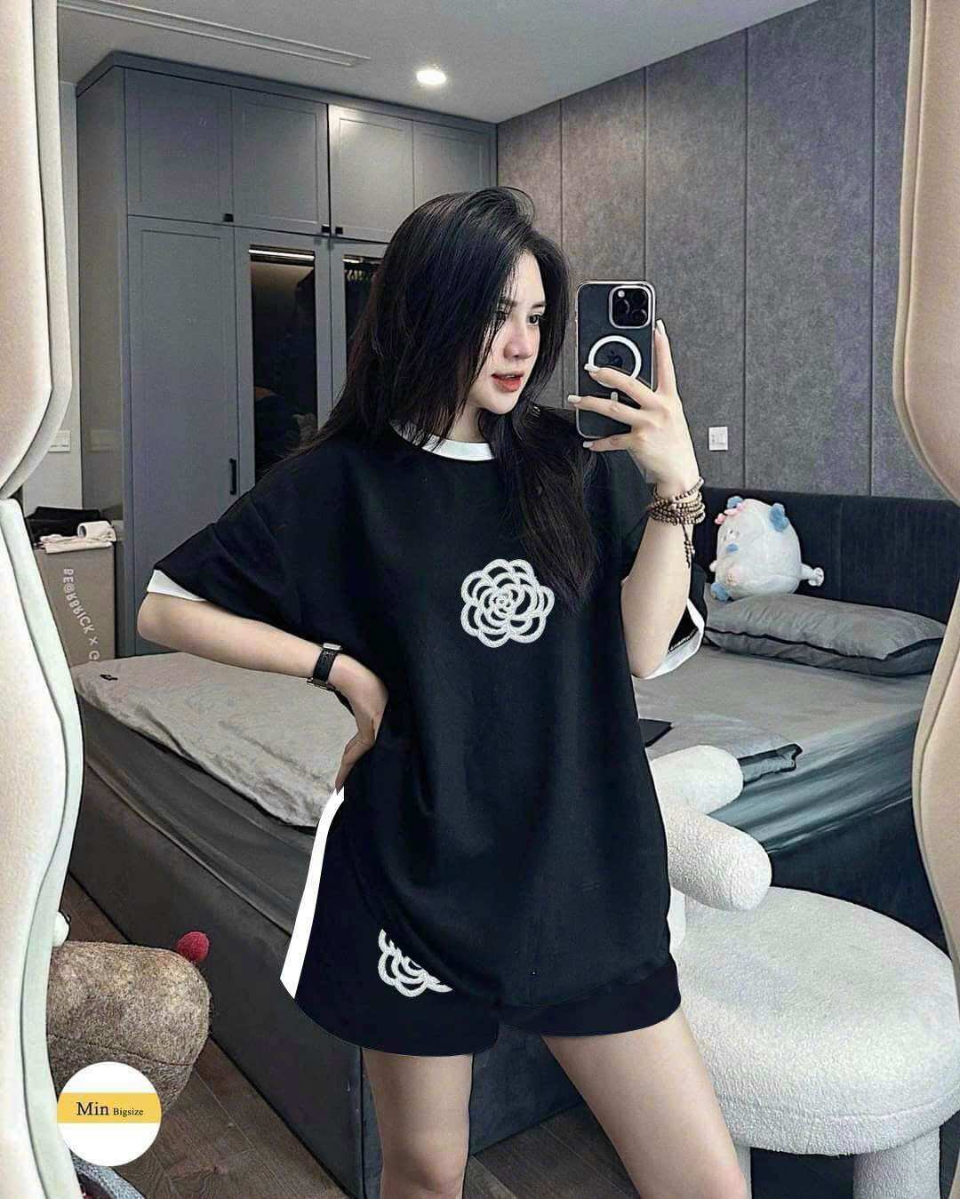 SÉT BỘ SHORT NỮ THUN COTTON THÊU CAO CẤP