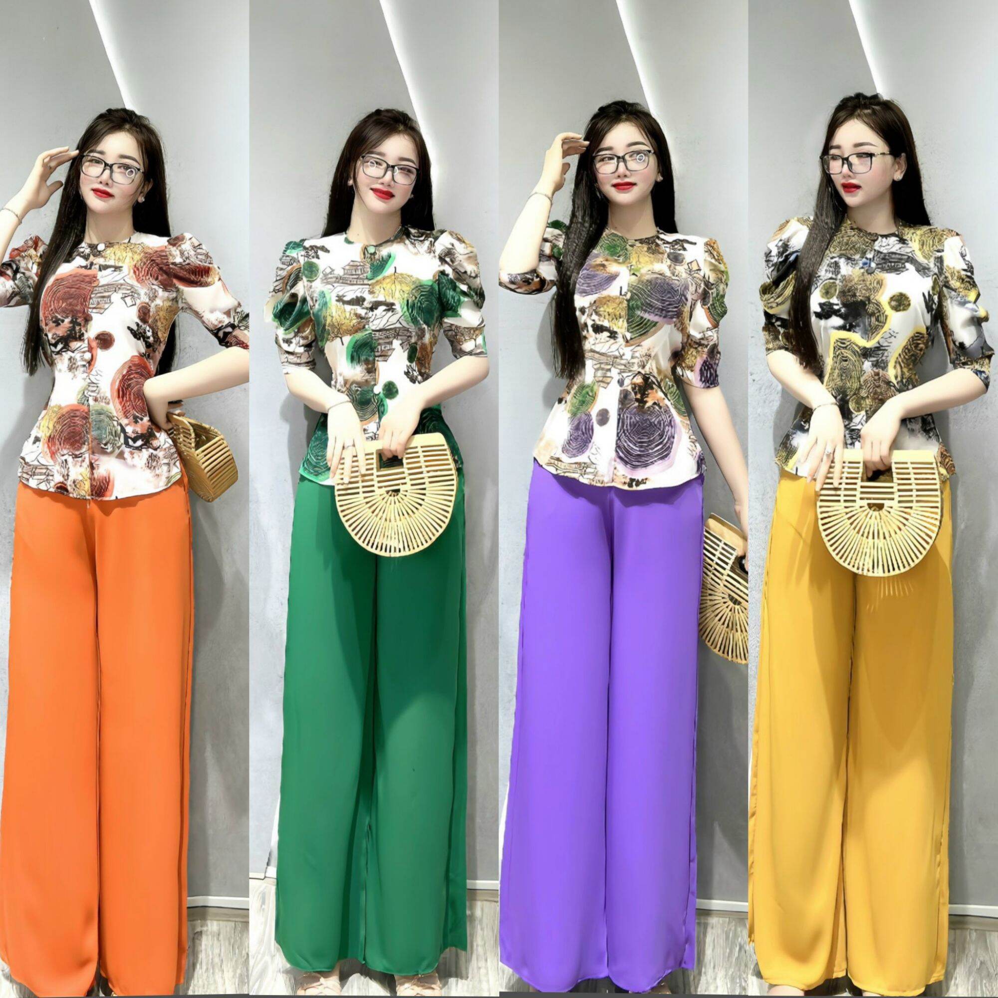 Bộ bà ba cổ tròn tay phồng/ Sét bà ba cổ tròn tay phồng / trang phục truyền thống tay phồng