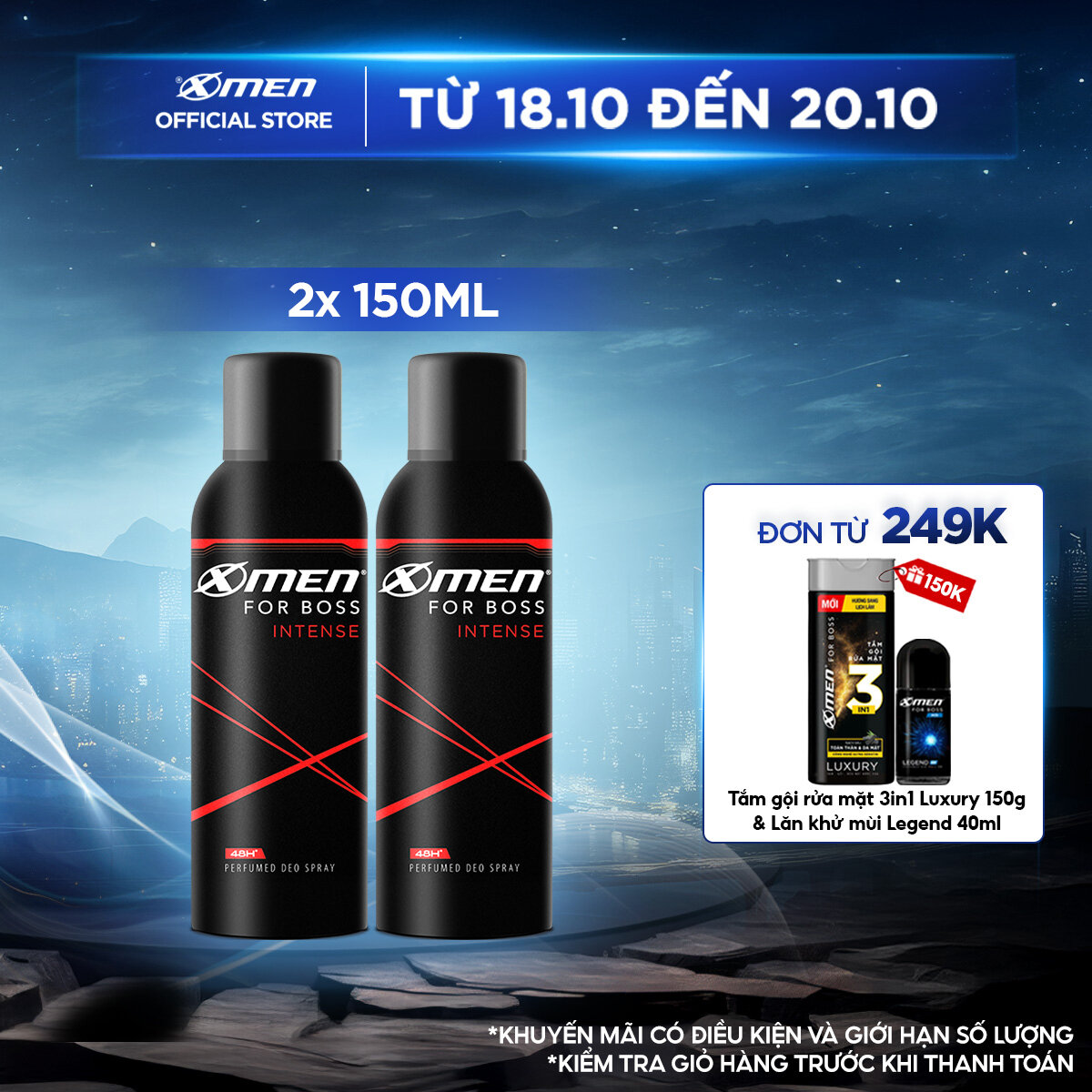 Combo 2 chai Xịt khử mùi X-Men for Boss Intense 150ml