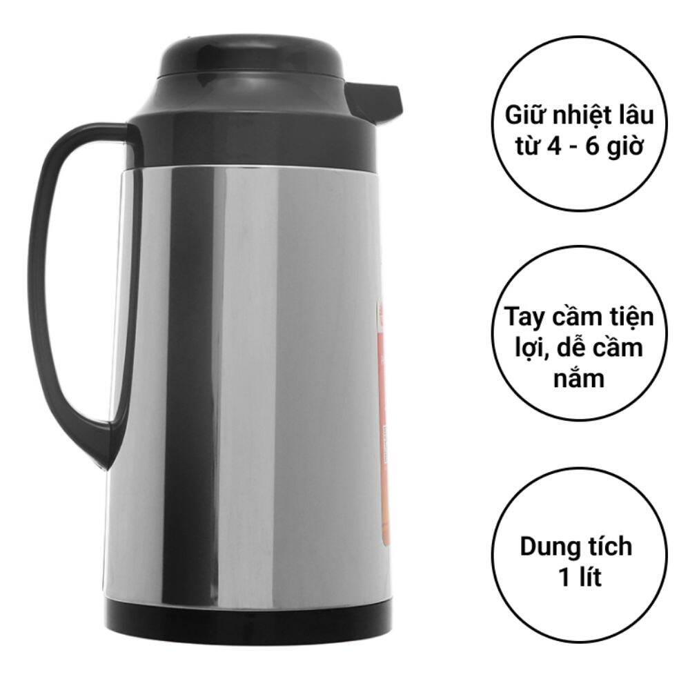 BÌNH THỦY RẠNG ĐÔNG 1L INOX NHẤN NÚT