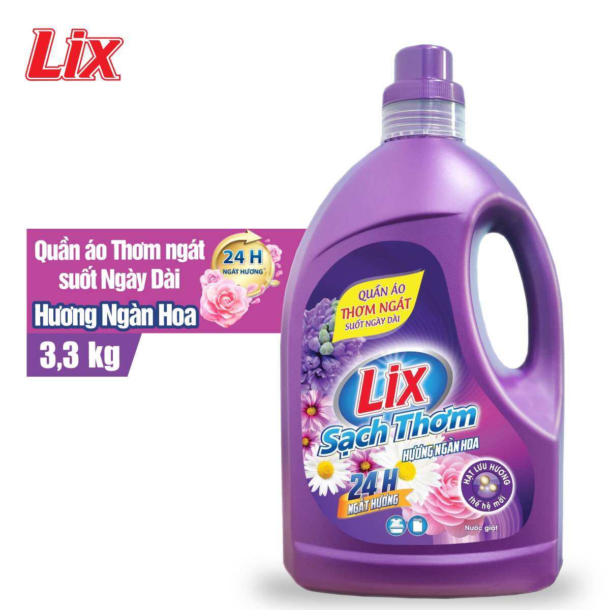 Nước giặt Lix sạch thơm hương ngàn hoa chai 3.3kg - Thơm Ngát Suốt Ngày Dài
