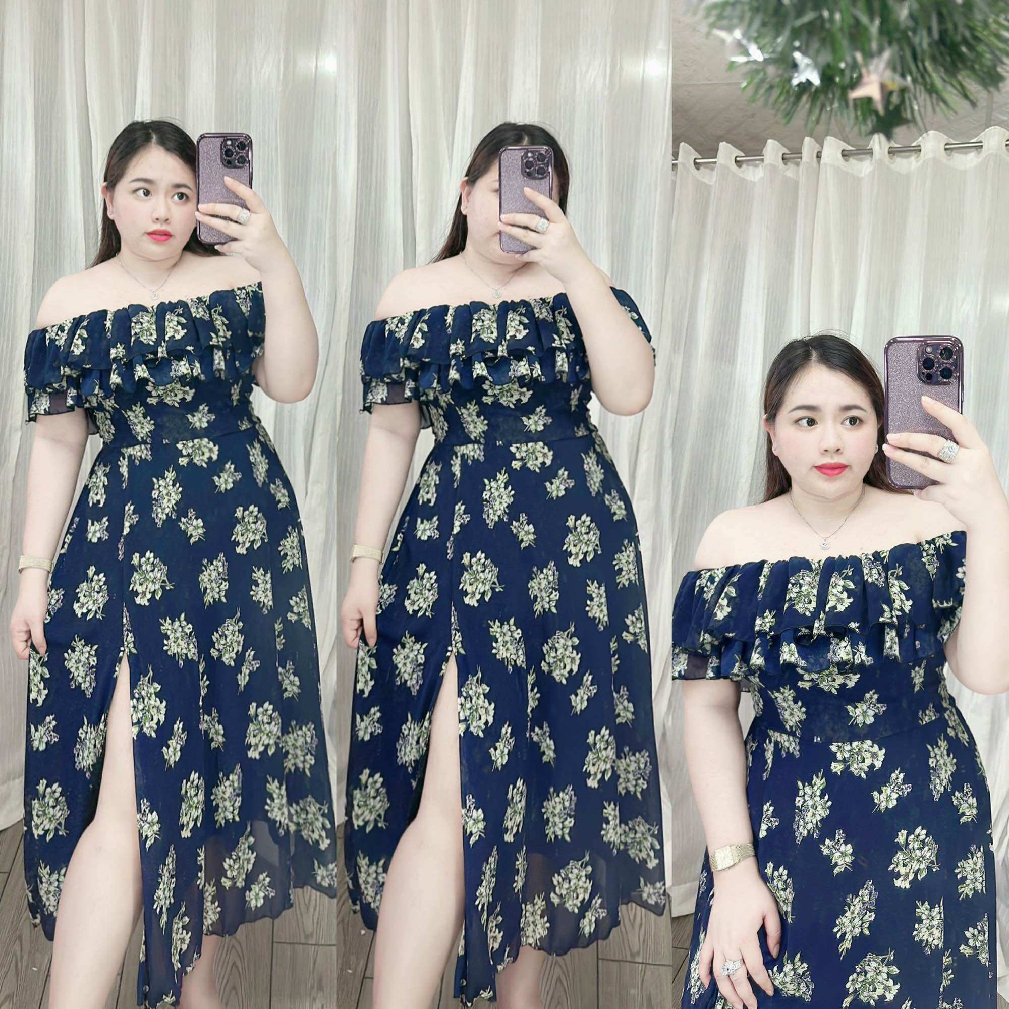[Bigsize 60-85kg] Đầm voan xẻ tà