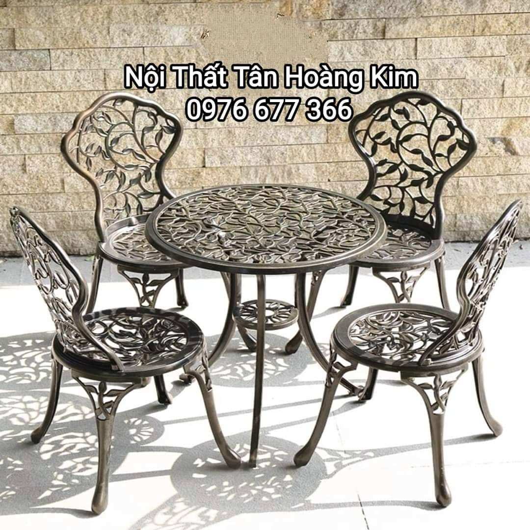 Bàn ghế nhôm đúc sân vườn mẫu lá 4 ghế 1 bàn 60cm