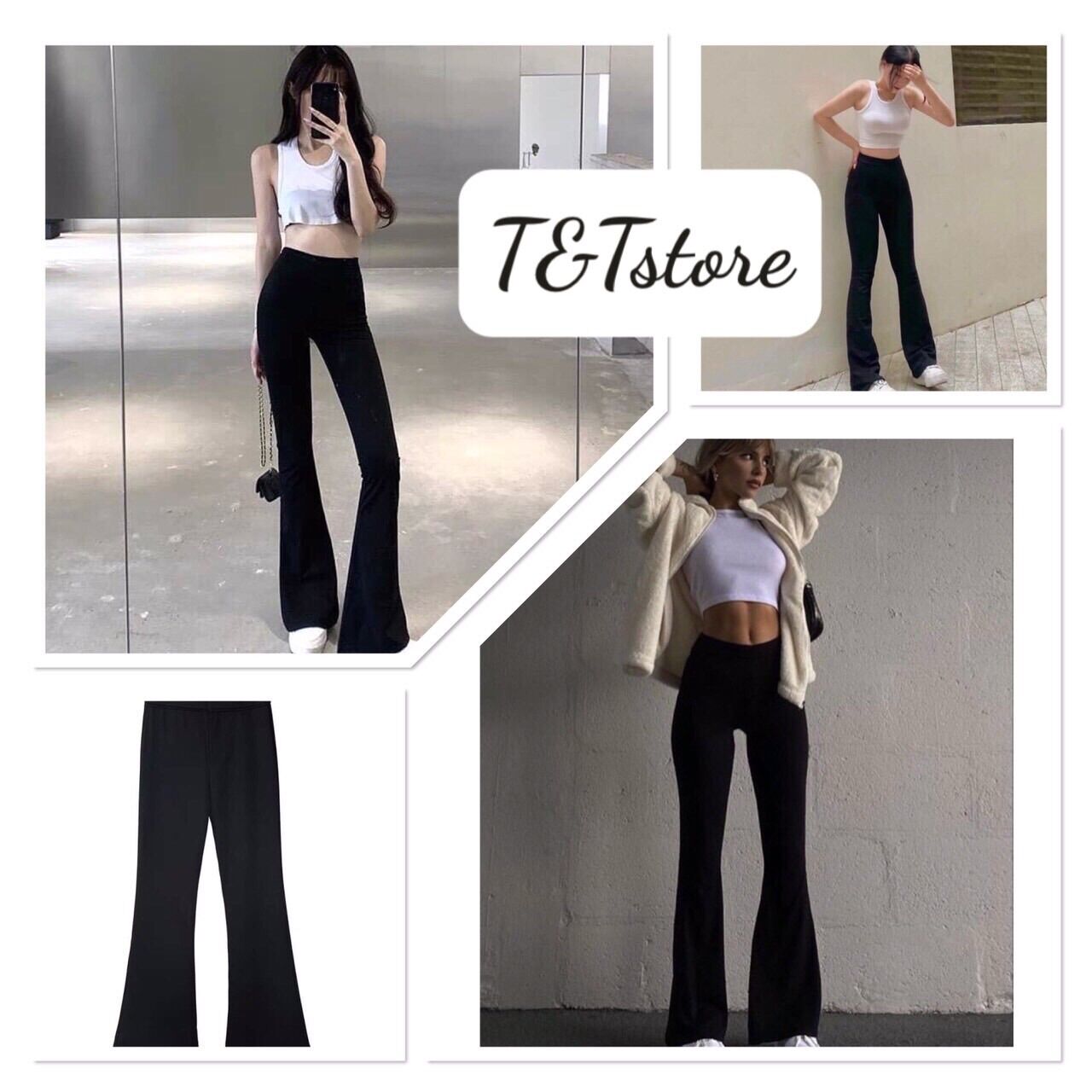 Quần ống loe flare pants trendy nâng mônh, che khuyết điểm đùi to, kéo dáng