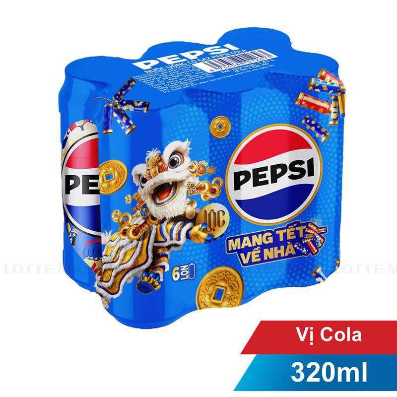 Lốc 6 Lon PEPSI 320ml Nước Ngọt Giải Khát Có Gas