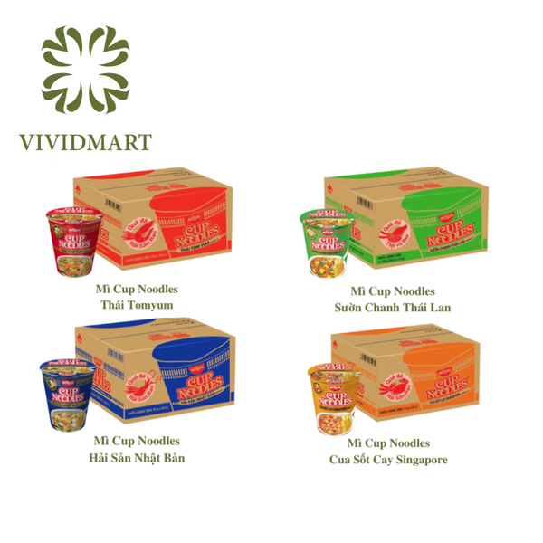 [THÙNG 24 LY] - NISSIN - Mì ly Cup Noodles 4 vị: Hải Sản Nhật Bản, Thái Tom Yum, Cua Sốt Cay Singapore và Sườn Chanh Thái Lan (67g-74g/ly) - Mì ly bán chạy tại Nhật Bản Cup Noodles, Mì ly ăn liền Cup Noodles