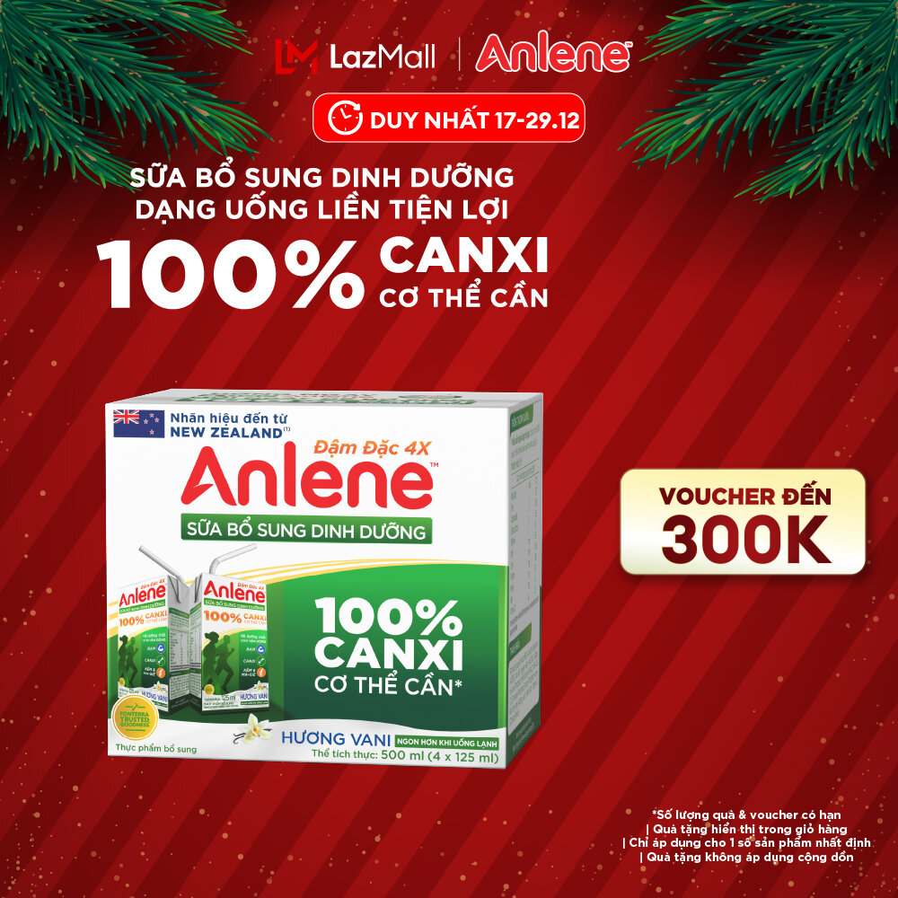   Voucher giảm đến 26% Lốc 4 Hộp Sữa Nước Anlene Hương Vani Đậm Đặc Ít Béo 110Ml 