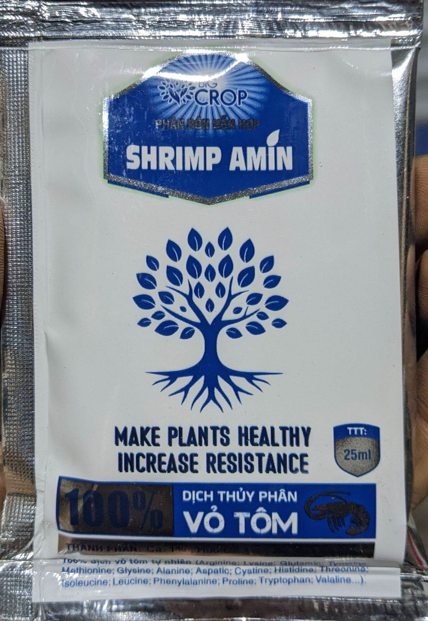 Phân bón lá Vỏ Tôm 25ml. 100% Dịch thủy phân vỏ tôm. tăng sức đề kháng cây trồng
