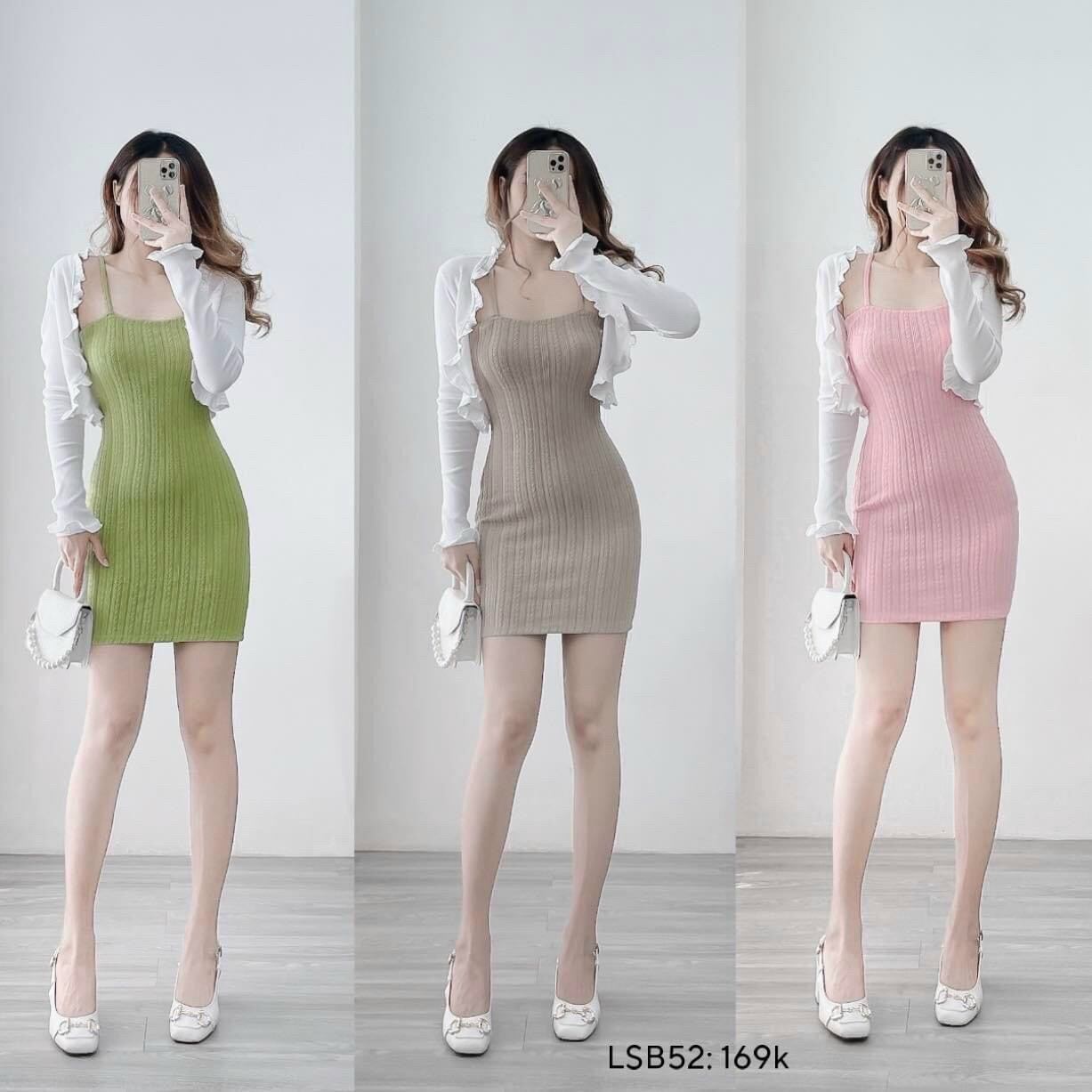 Đầm 2 Dây Ôm Body Len Gân Xương Cá
