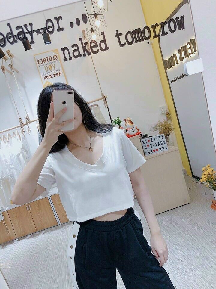 Áo kiểu croptop cổ tim đơn giản from from dưới 50kg