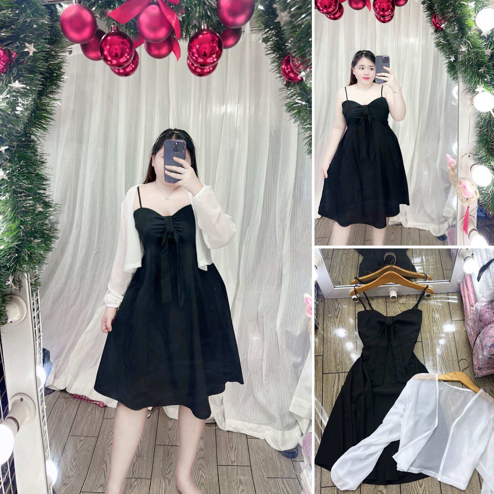 [Bigsize 60-90kg] Set váy thắt ngực kèm khoát voan trắng
