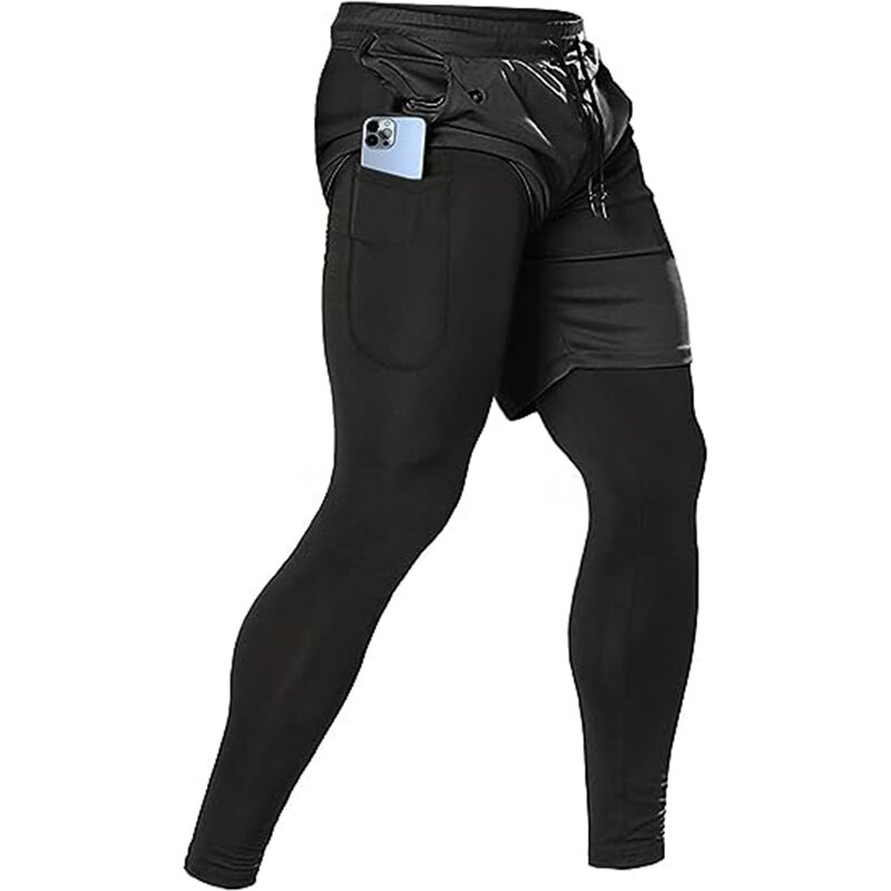 Quần Thể Thao Nam 2 Trong 1, Quần Tập Luyện, Quần Chạy Bộ, Quần Tập Gym, Quần Tập Thể Dục, Quần Chạy Bộ Dài, Chất Liệu Polyester, Có Dây Rút