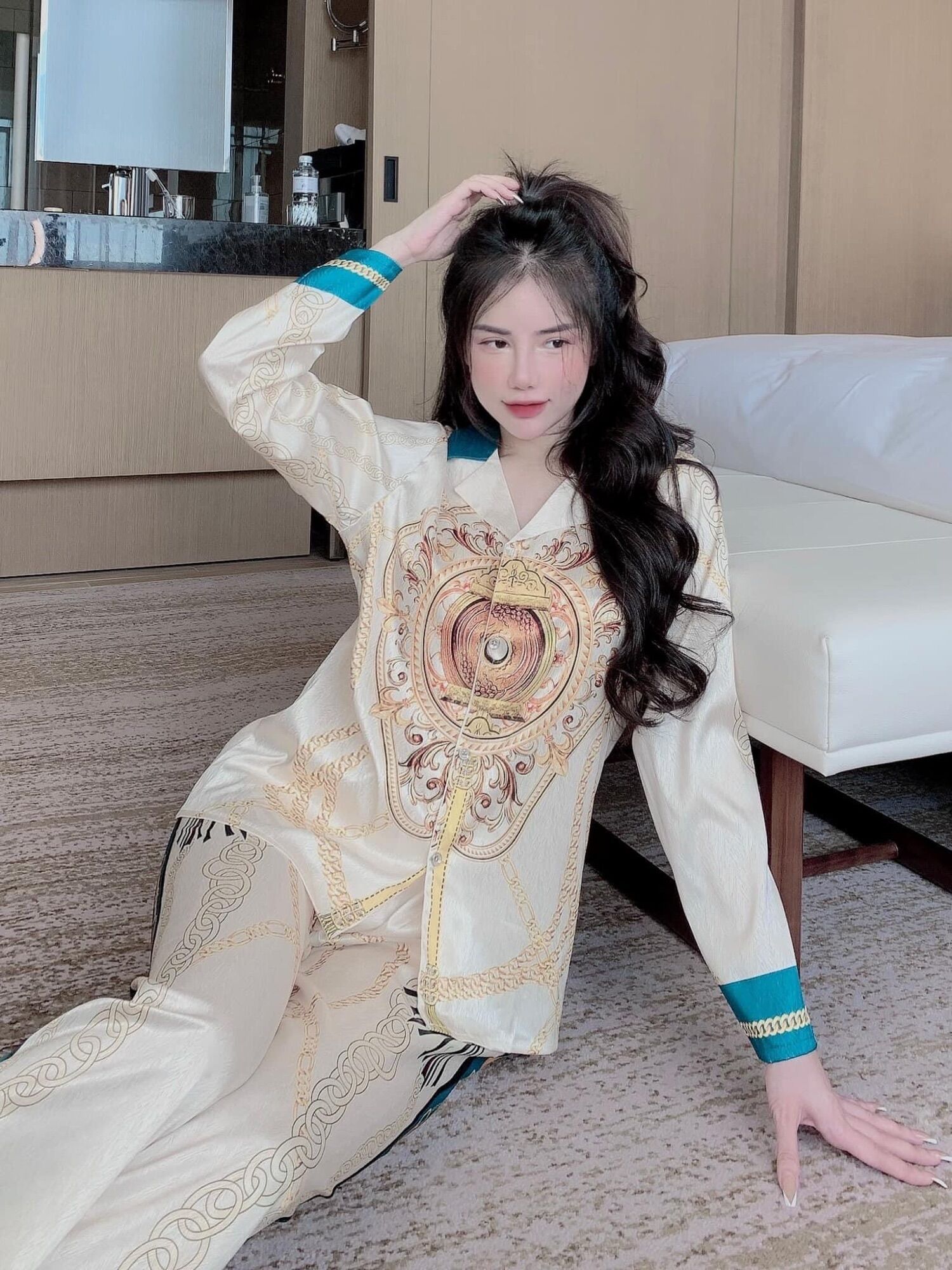 [LỤA XƯỚC] Đồ Bộ Pijama Nữ VS Vàng Xanh Lụa Xước Thiết Kế