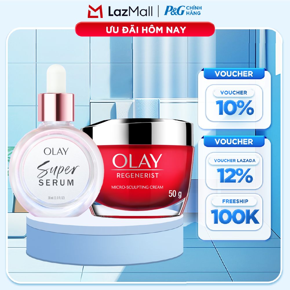 Combo 2 SUPER SERUM OLAY SỨC MẠNH TỪ 5 DƯỠNG CHẤT TRONG 1 - Chai 30ML Và Kem Dưỡng Ẩm OLAY REGENERIST Ban Ngày 50G