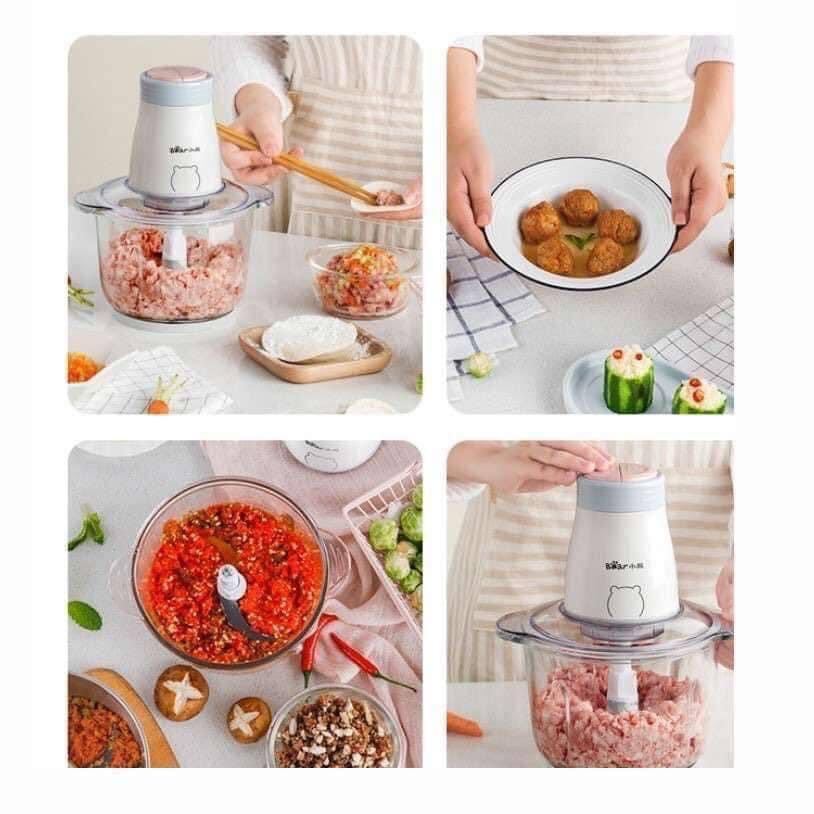 Máy xay thịt đa năng Bear 2L cối thủy tinh cao cấp