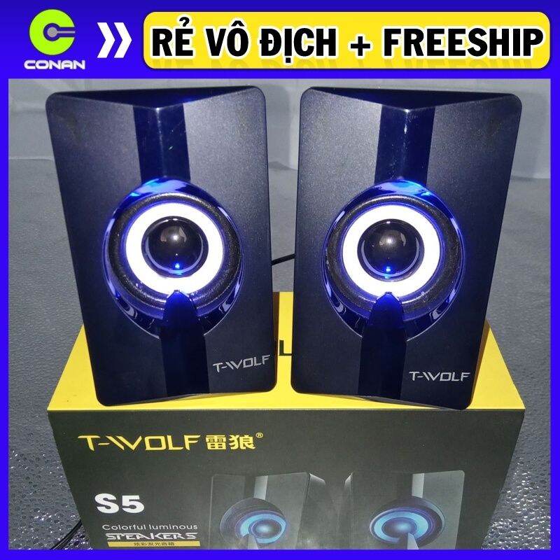 Loa vi tính T WOLF S5 Led 7 màu cho laptop máy tính Speaker PC 2.0 T-Wolf Loa Nghe Nhạc Hay Bass Đèn Led Đổi Màu