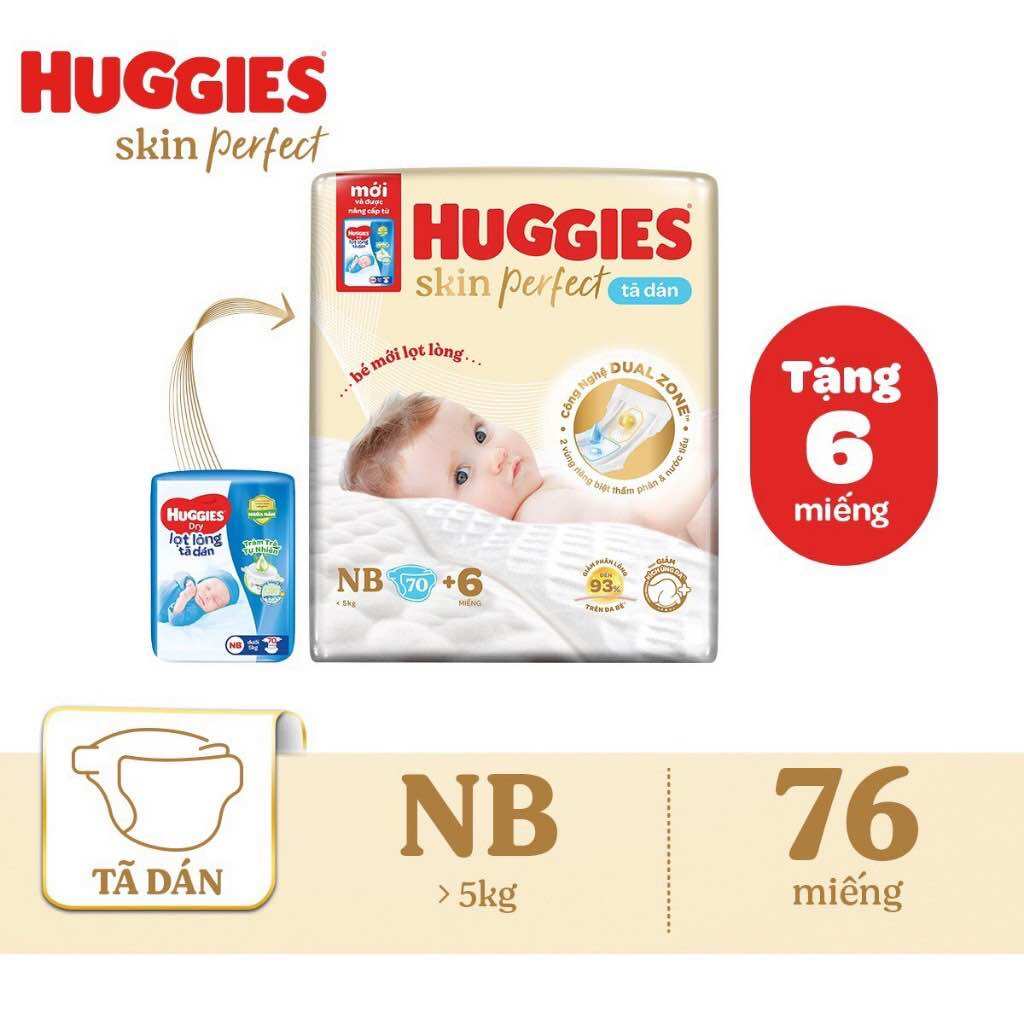 Tã dán huggies NB 70 miếng tặng thêm 6 miếng