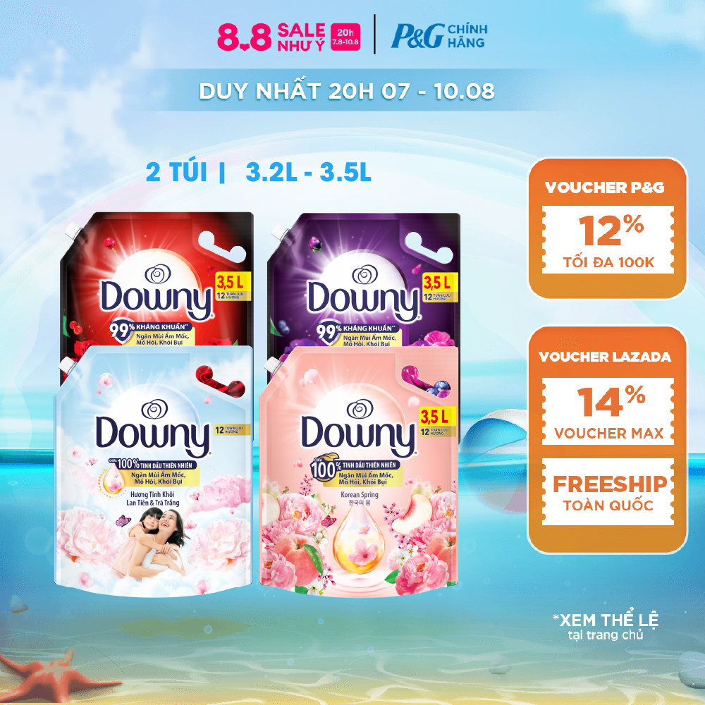 [Xu 17%] [MUA 2 TÚI LẺ GIẢM 35K] Combo 2 Nước Xả Vải DOWNY Hương Nước Hoa Cao Cấp Đam Mê/ Huyền Bí/ Tinh Khôi/ Korean Spring Túi 3.5L/3.2L