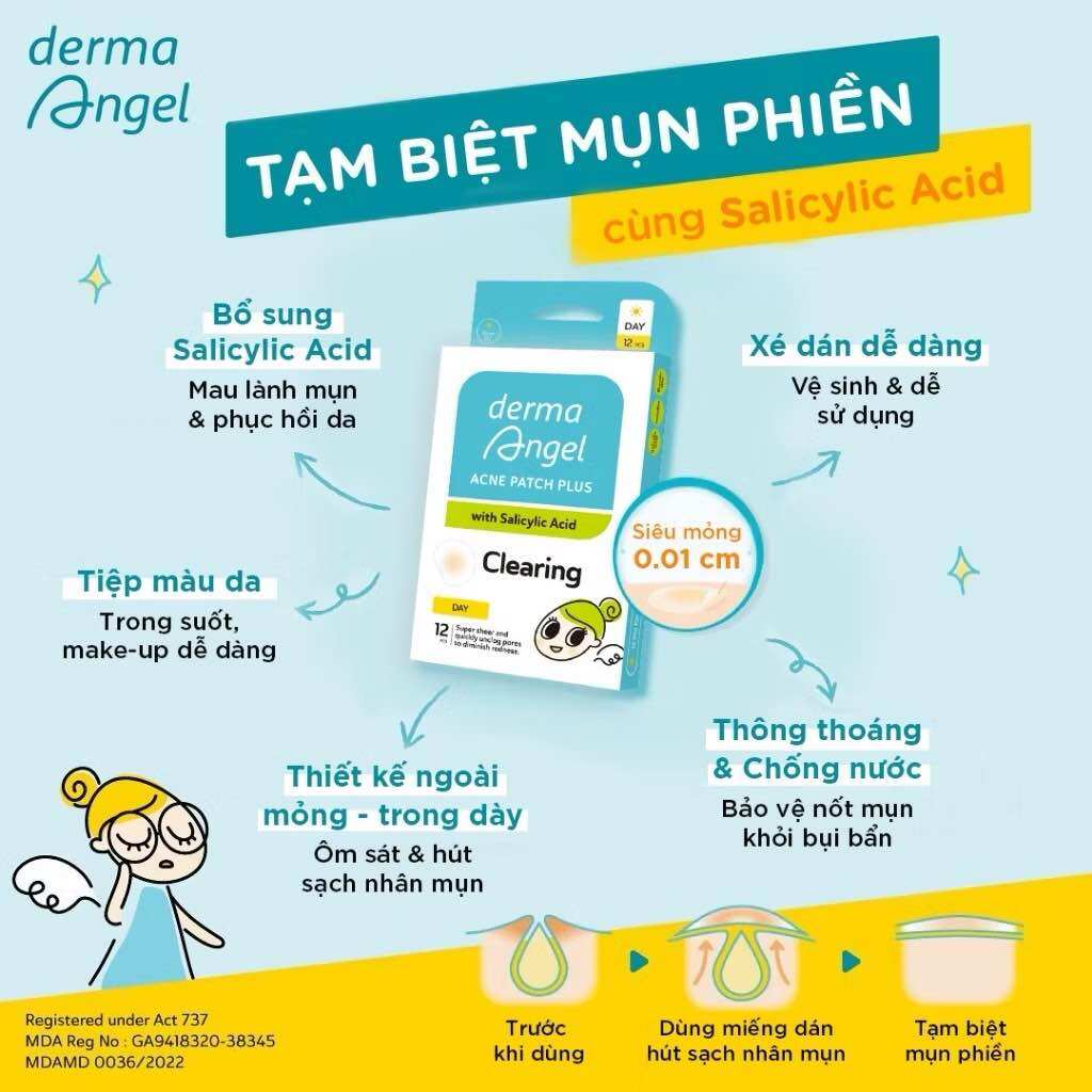 Miếng Dán Mụn Derma Angel ngày 12 miếng và đêm 6 miếng (miếng dán mụn derma angel mới) goodsgood