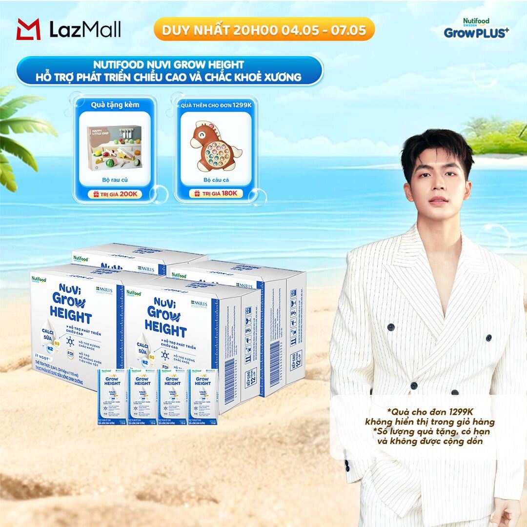 Combo 4 Thùng 24 hộp Sữa Nước Pha Sẵn Nuvi Grow Height + hỗ trợ phát triển chiều cao hộp 110ml - Trên 1 tuổi