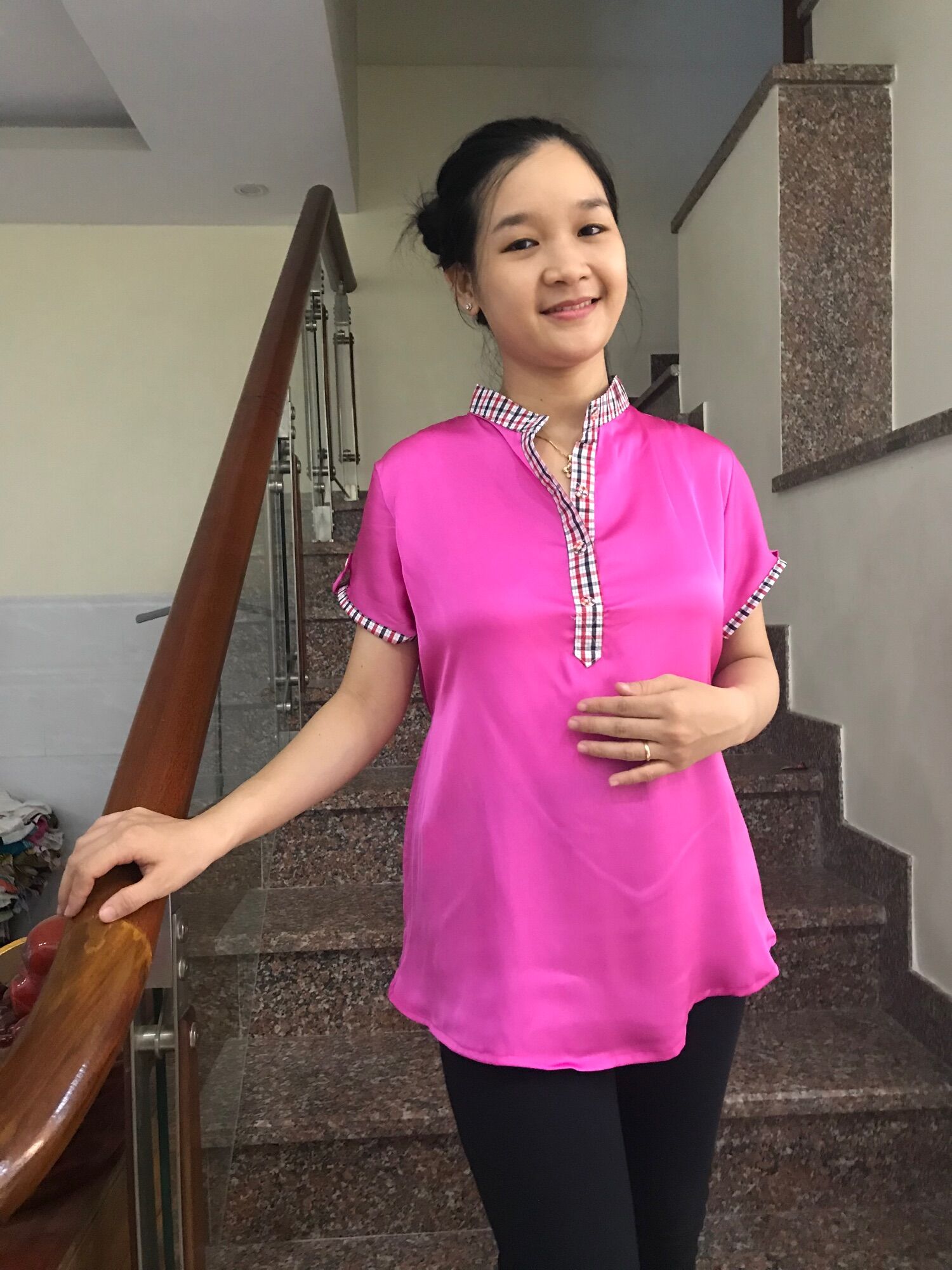 [HCM]Áo bầu lụa cổ trụ (hồng)