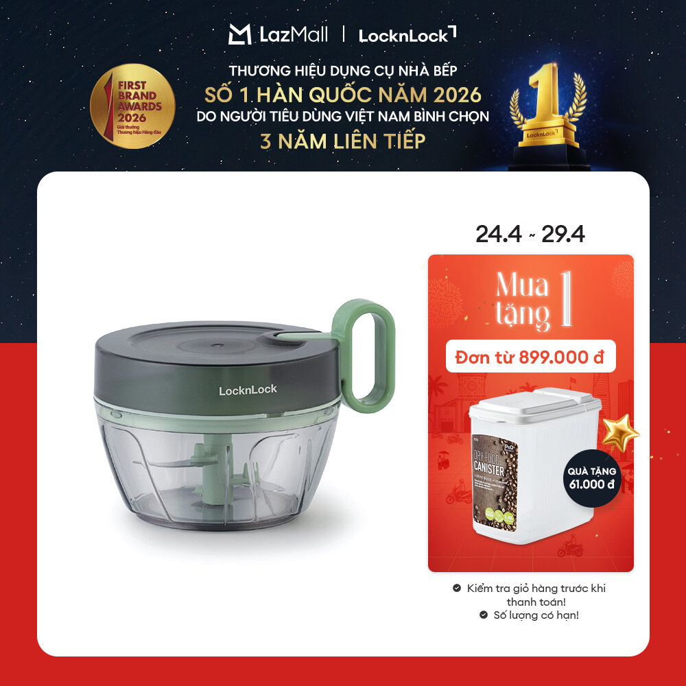 Dụng cụ xay tỏi ớt băm rau củ quả bằng tay Ring Pull Chopper LocknLock CKS312GRN 400ml – Màu xanh lá - 2 lưỡi inox siêu bén