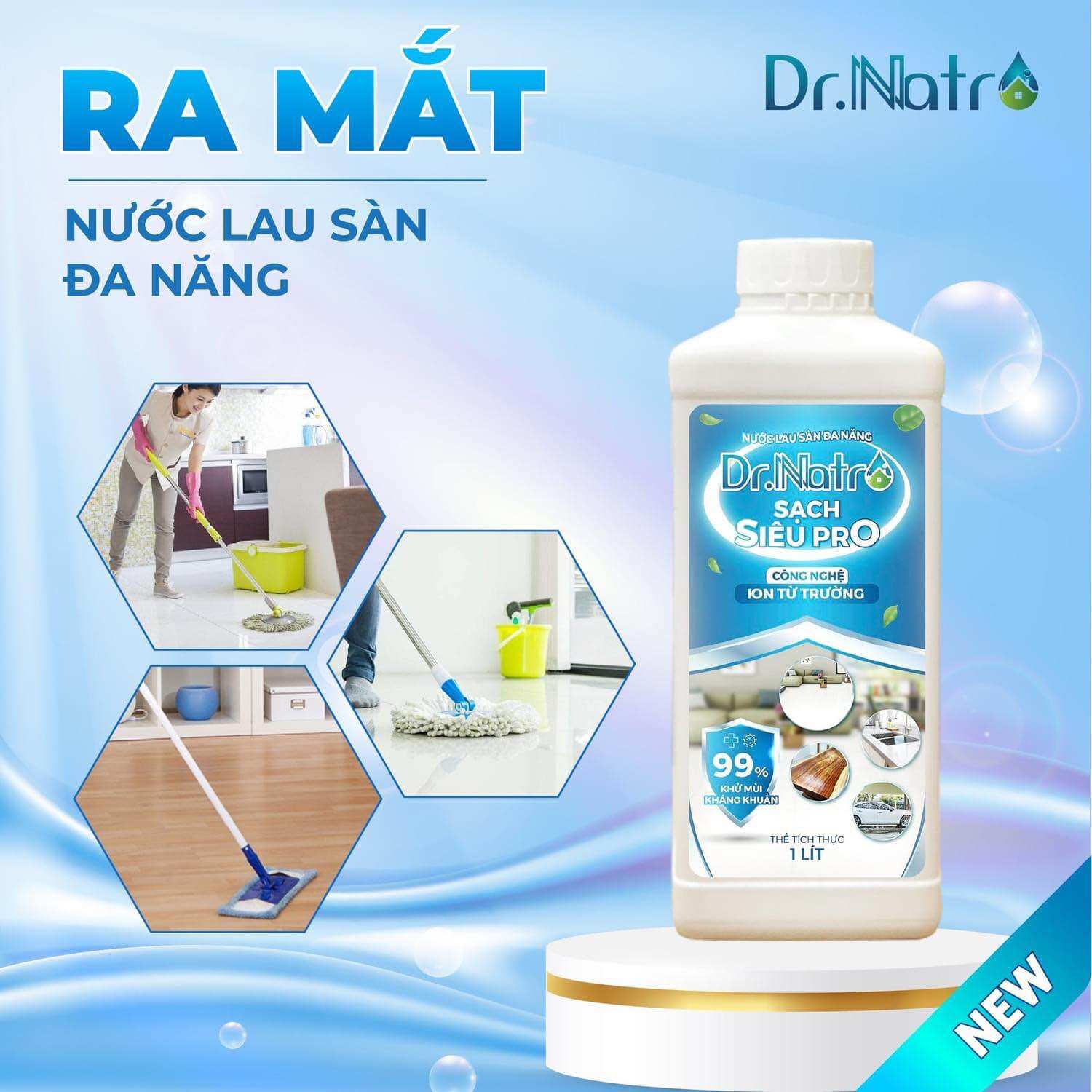 Nước lau sàn ion từ trường diệt khuẩn 99% chai 1 lít