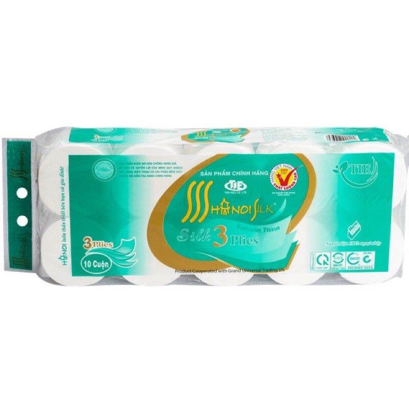 Giấy vệ sinh hà nội silk lốc 10 cuộn 3 lớp ko lõi