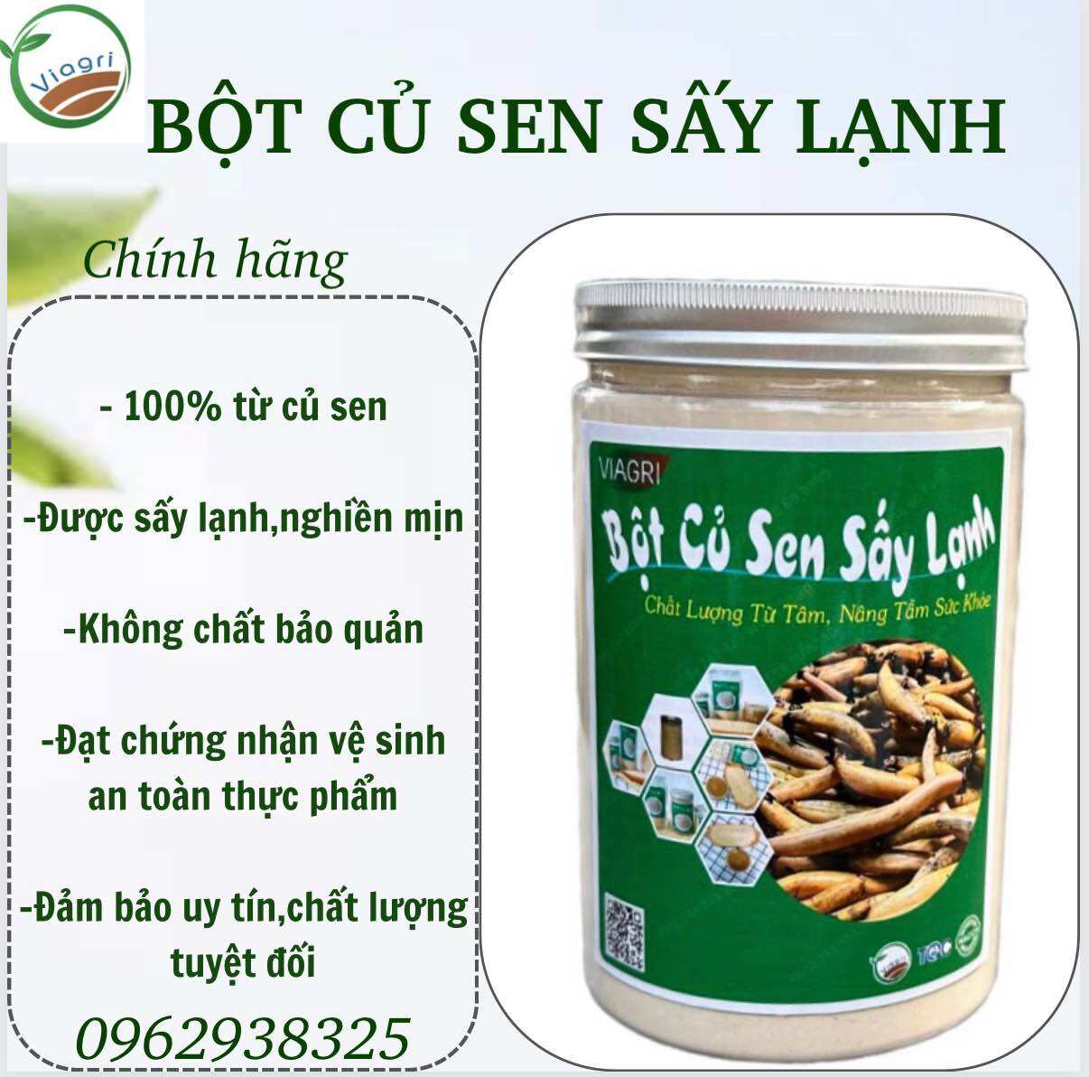 Bột củ sen nguyên chất VIAGRI dưỡng trắng trị mụn