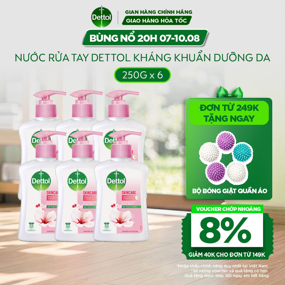 Combo 6 chai nước rửa tay Dettol kháng khuẩn dưỡng da - Chai 250g/Chai