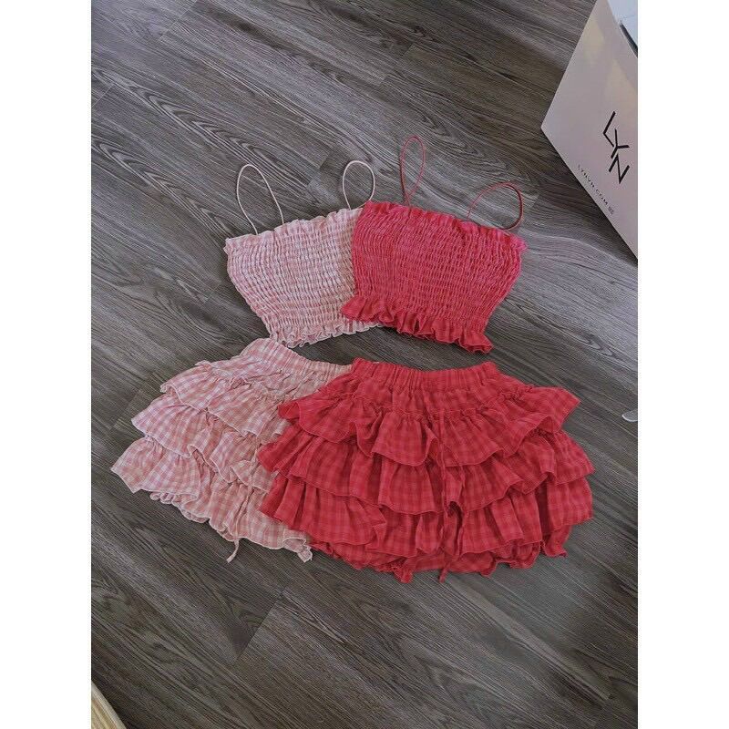 Set caro xốp áo và quần bí