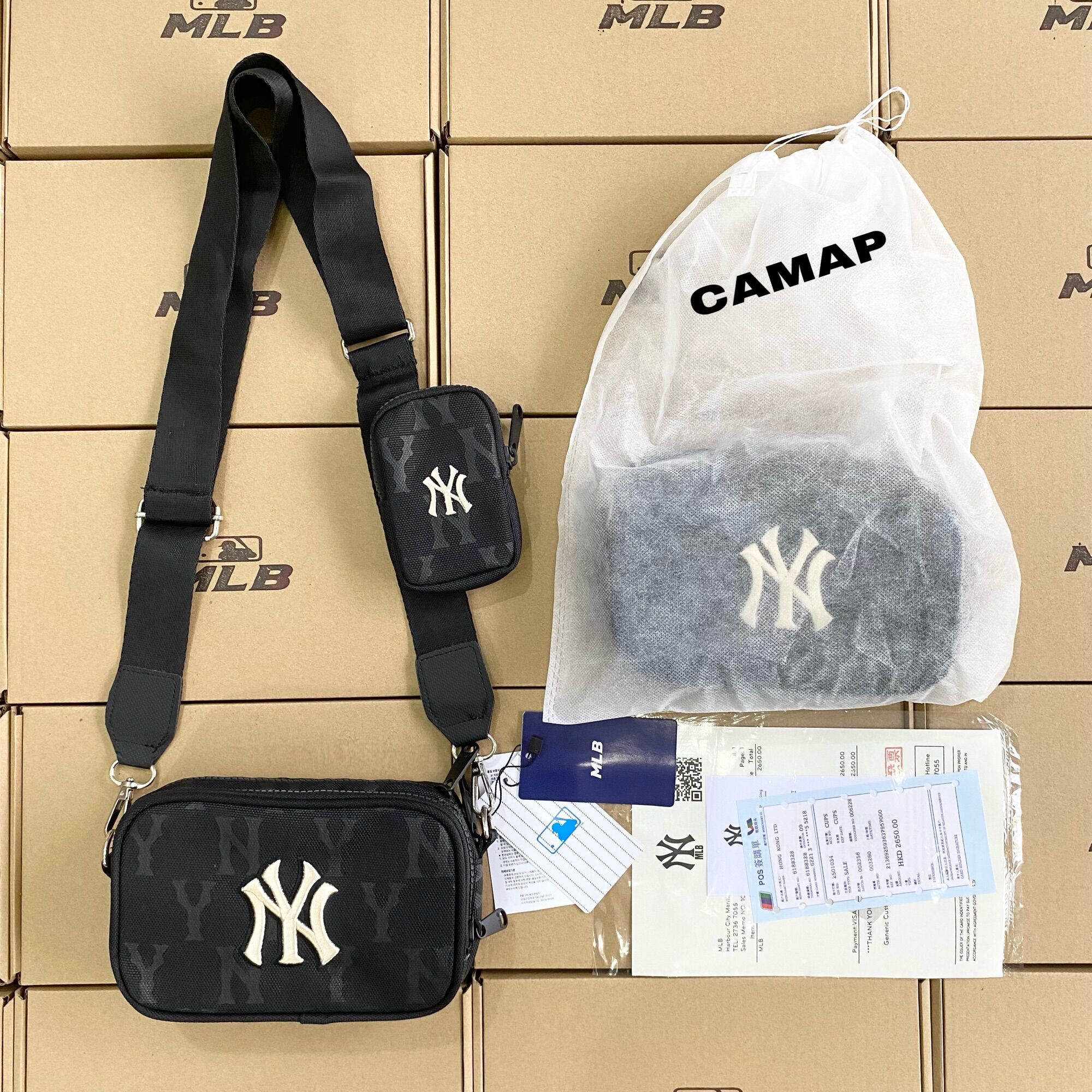 Túi mlb ny full hộp nam nữ🔰size 18cm🔰màu đen