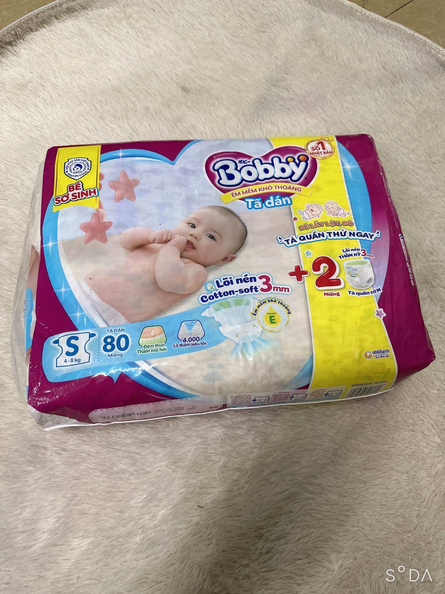 TÃ DÁN BOBBY SIÊU THOÁNG SIZE S 80 miếng (4-8kg)