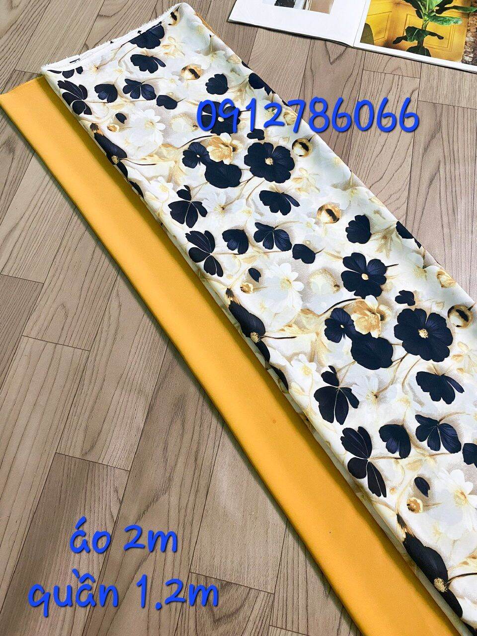 Vải lụa mango 3d nền kem hoa lan đen, đỏ