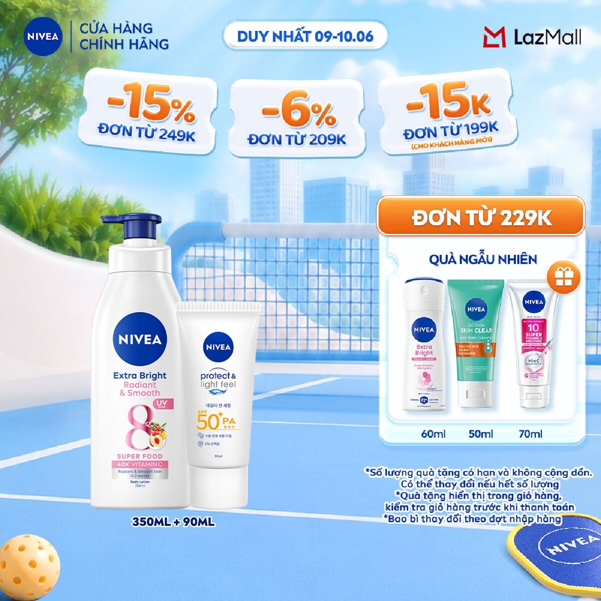 [MUA LÀ CÓ QUÀ] Bộ Đôi Sữa Dưỡng Thể NIVEA 8 Super Fooods Dưỡng Sáng Da và Kem Chống Nắng NIVEA PROTECT  LIGHT FEEL SPF50+ PA+++ - 98413 + 86018