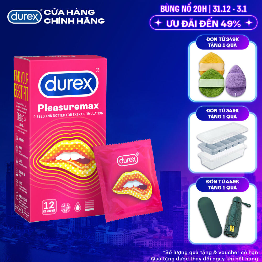  Bao cao su Durex Pleasuremax gân gai tăng khoái cảm  size 56mm 12 bao hộp  