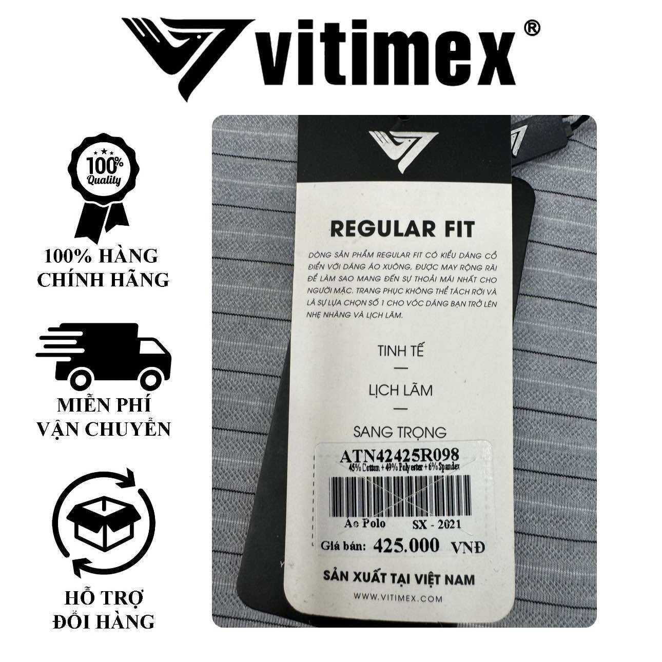 Áo Polo nam Vitimex form RegularFit còn size L (ATN42425R098)