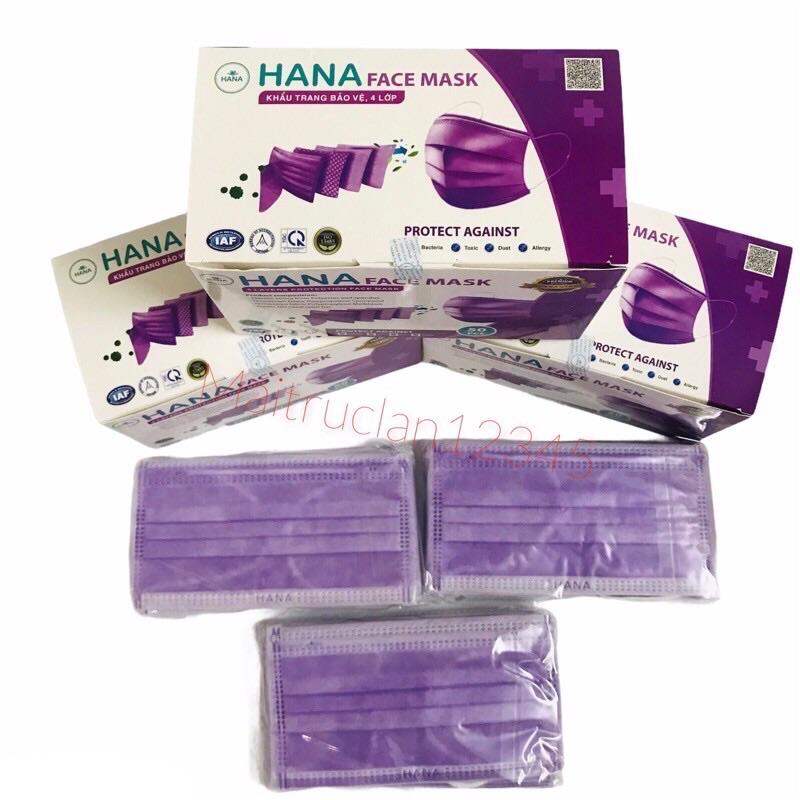 Khẩu trang y tế Màu Tím Hana 4 lớp hộp 50 cái