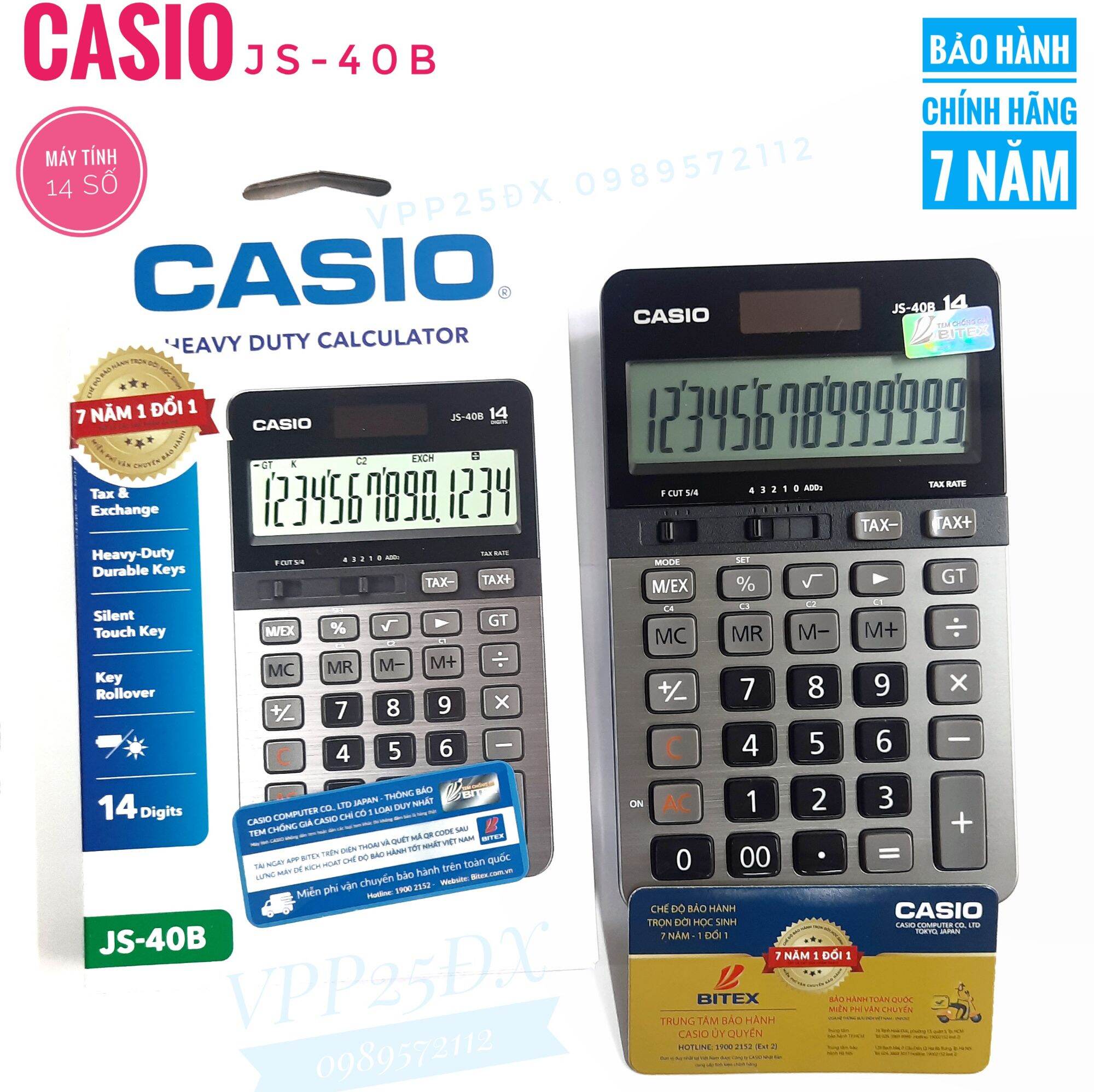 Máy tính 14 số casio JS-40B Chính hãng (Bảo hành 7 năm)