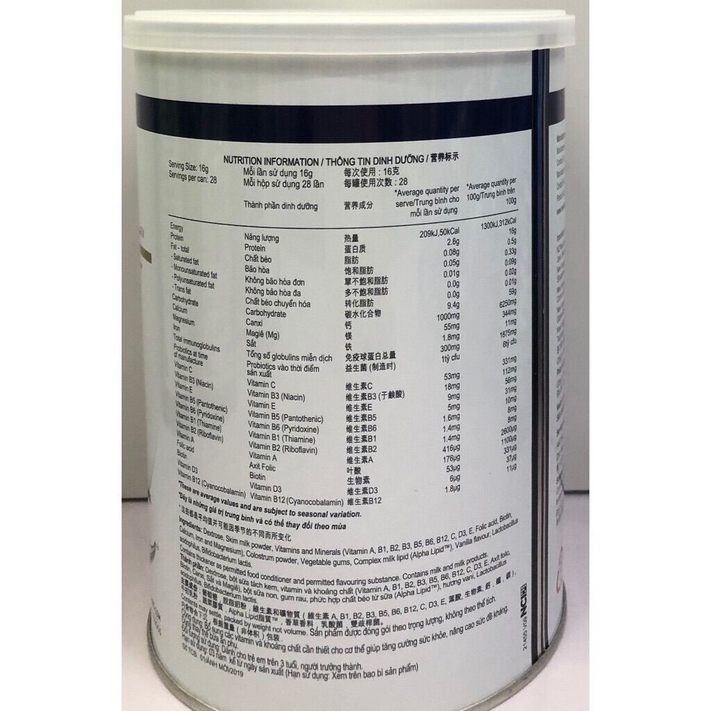 Sữa non Alpha Lipid Lifeline 450g date t2/2025