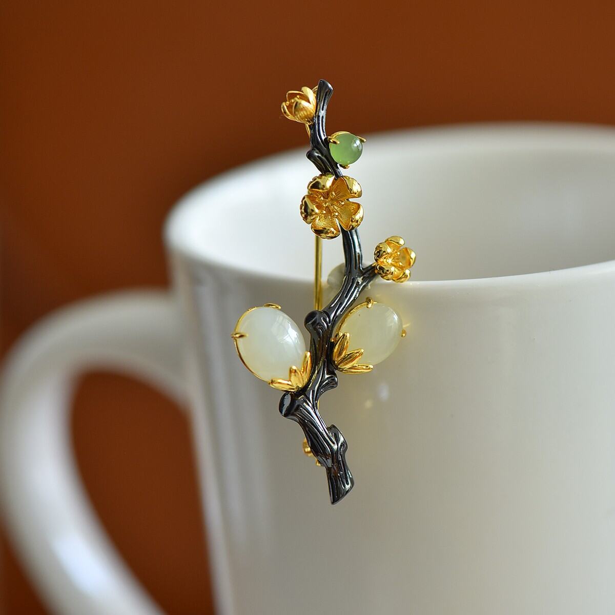 S925 Bạc Đính Ngọc Bích Hoa Khai Sinh Phong Cách Trang Sức Thời Trang Kẹp Tóc Kẹp Áo Trang Trí Phụ K