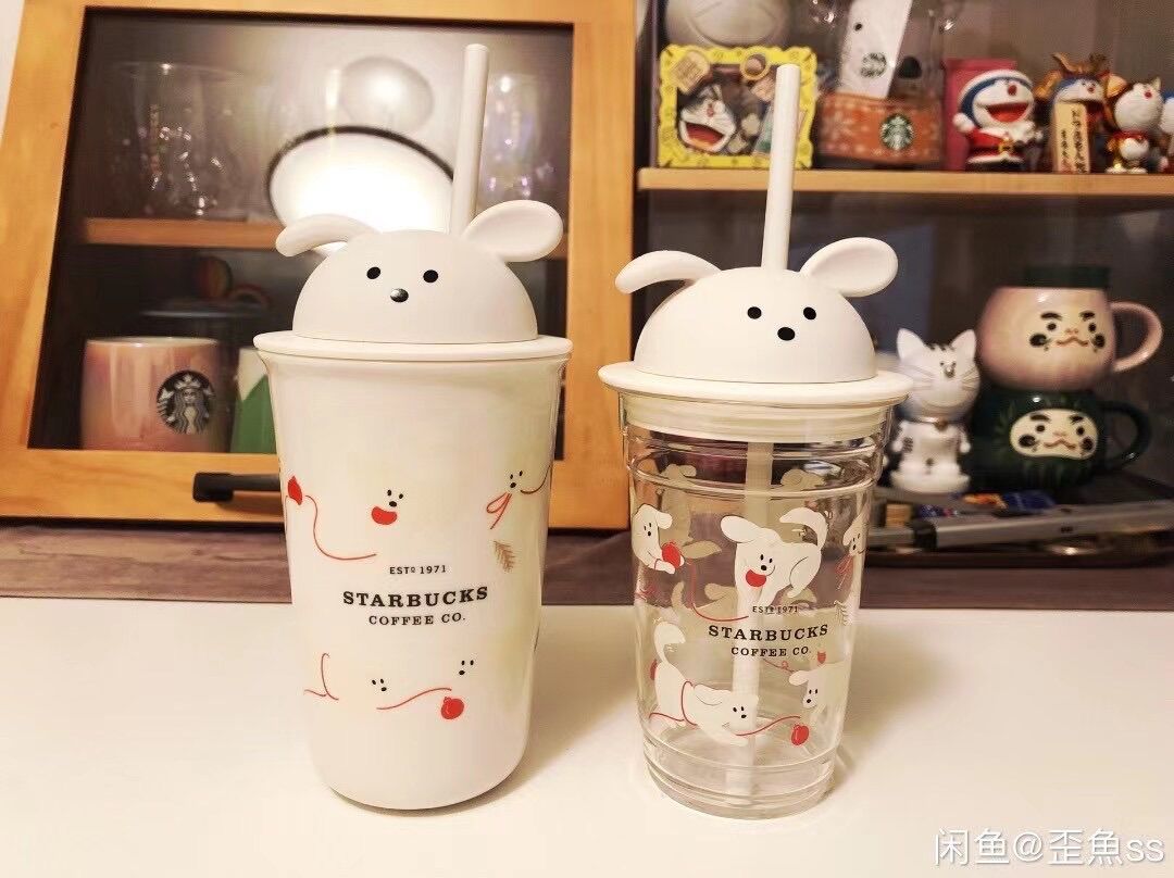 Ly cốc sứ starbucks họa tiết chú chó trắng dung tích 355ml