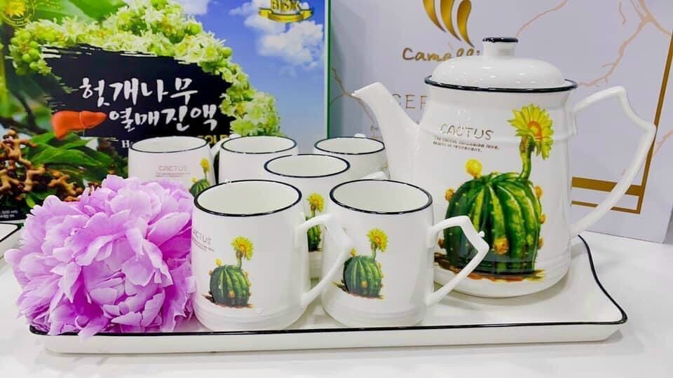 Bộ Ấm Chén Sứ Kiểu Hàn Quốc kèm khay