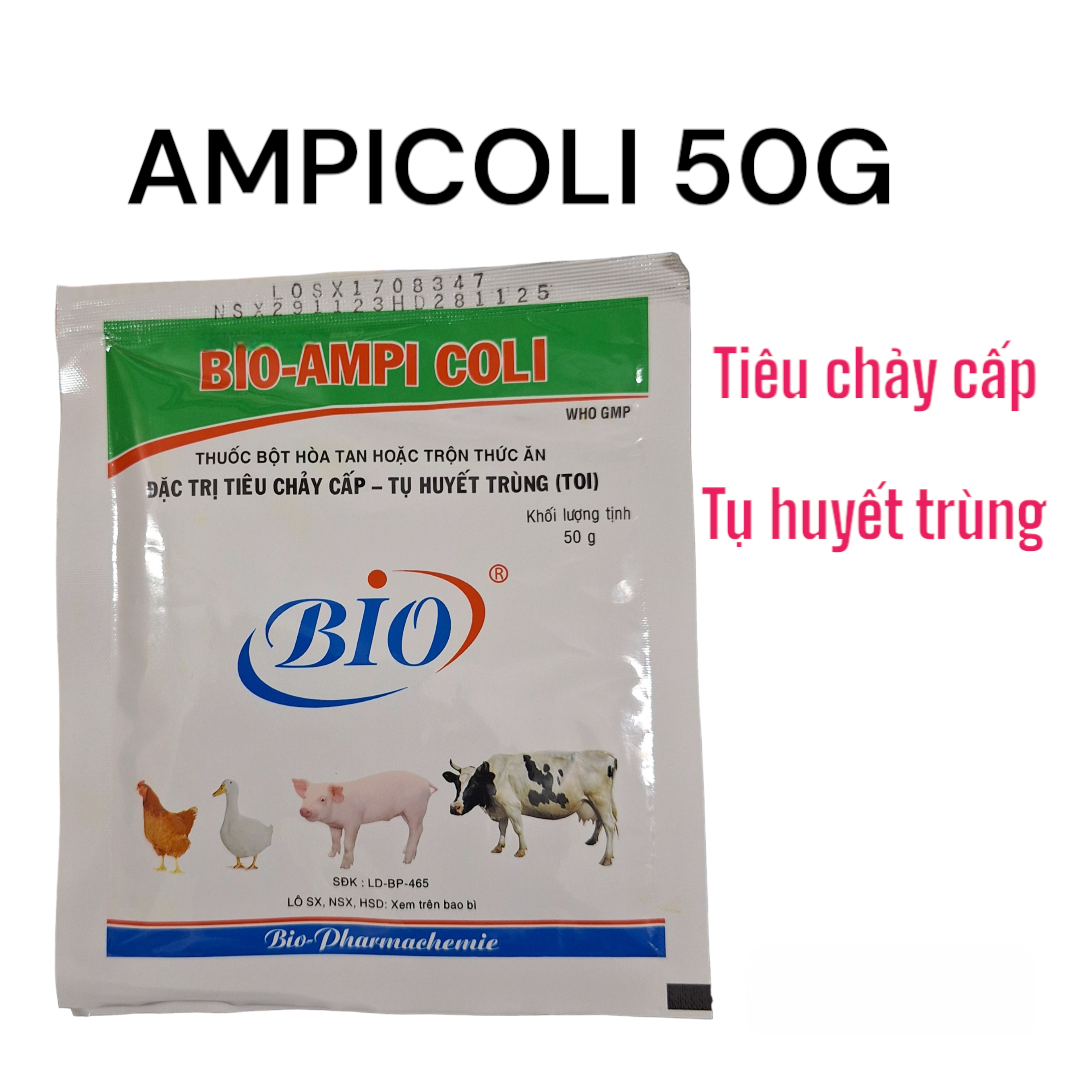 Bio Ampicoli 50g Đăc tri ti,êu chảy cấp, tụ huyết trùng gia súc, gia cầm