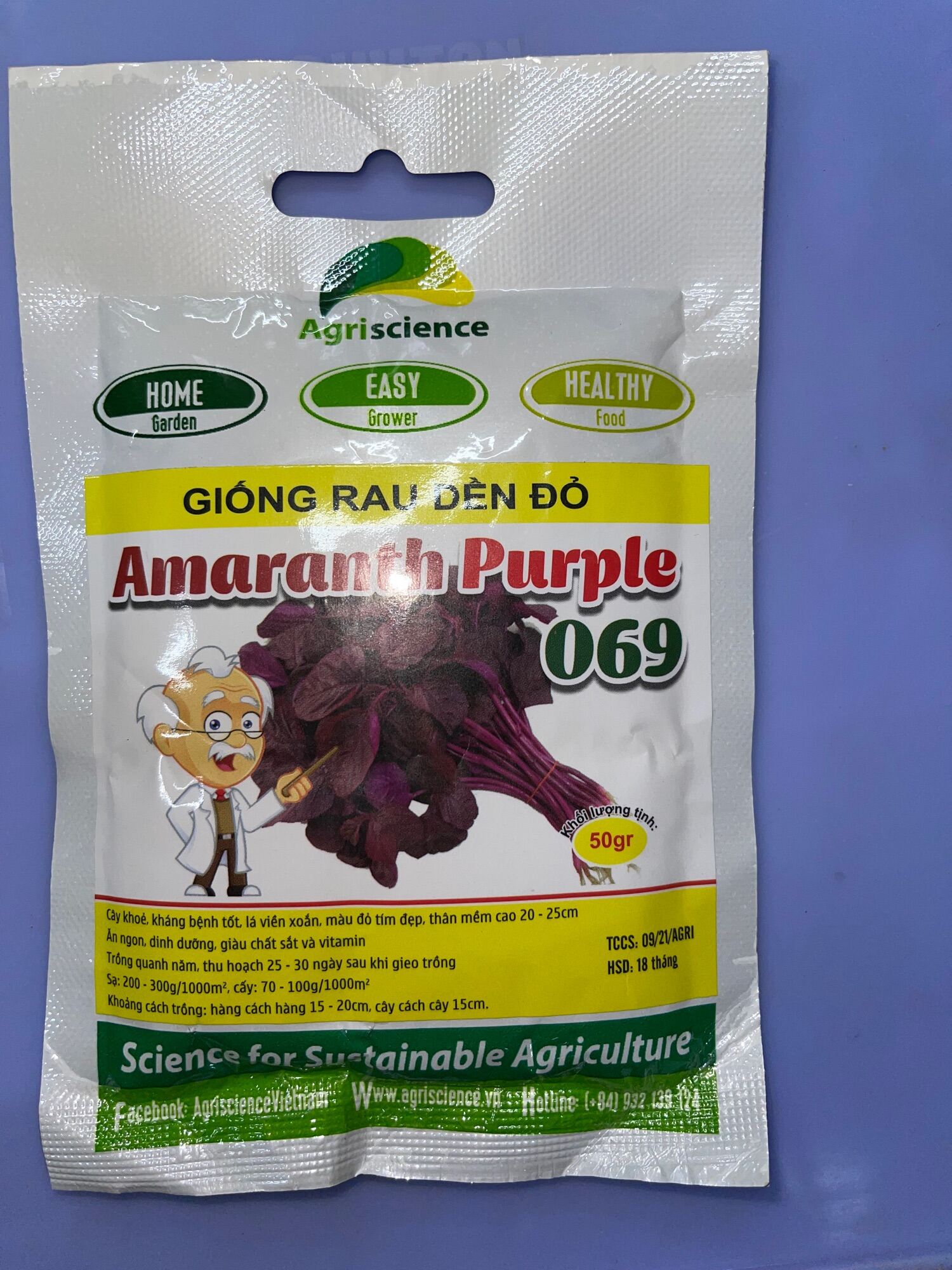 Hạt giống rau dền đỏ lá tròn Amaranth purple 069- 50gam/gói= 92.000 hạt- Agriscience/ Năm Bưu