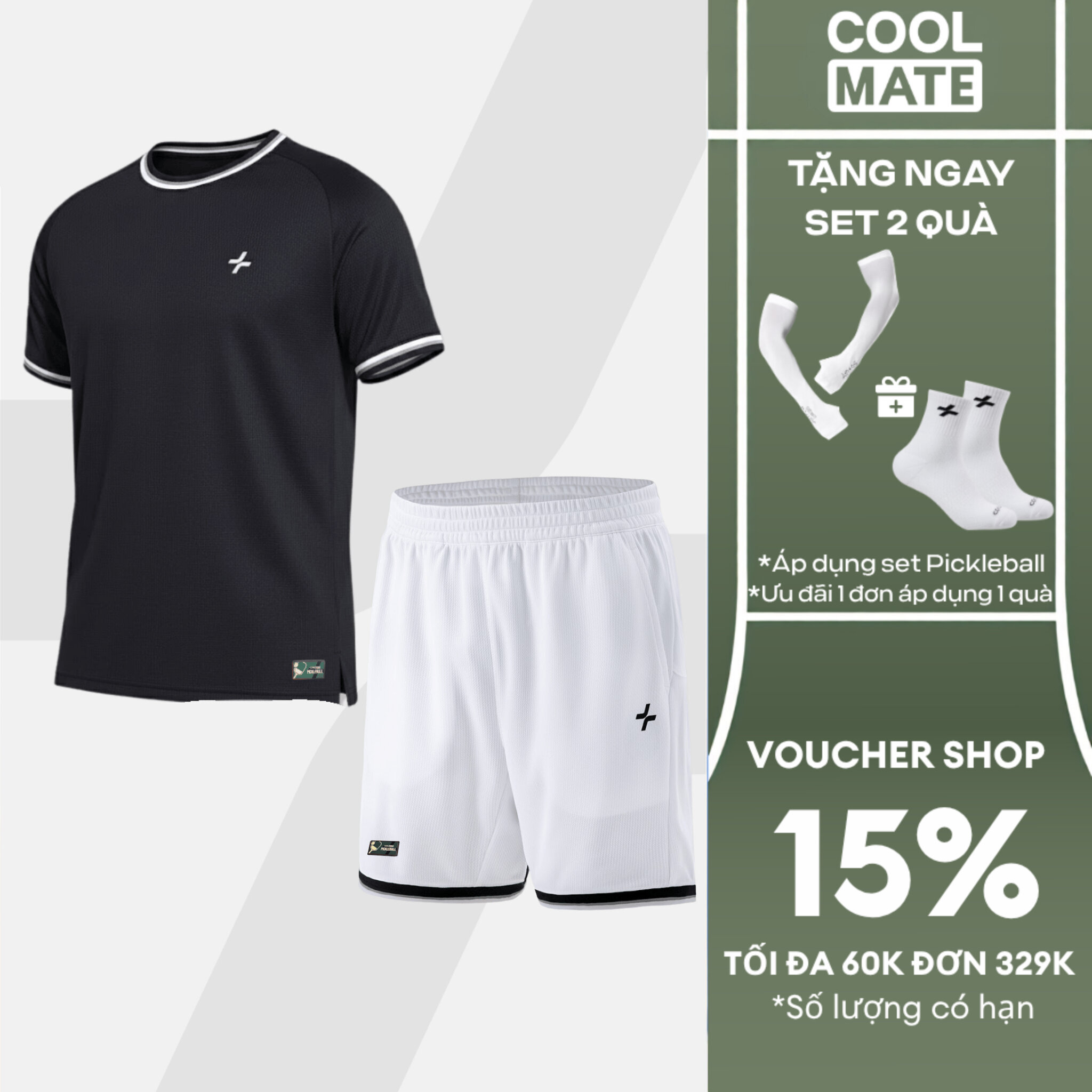 [TẶNG SET 2 QUÀ]Set đồ bộ thể thao nam Pickleball Áo thun Dink shot cổ tròn và Quần short Essentials Nhanh khô,Thoáng Khí,Thấm hút Coolmate