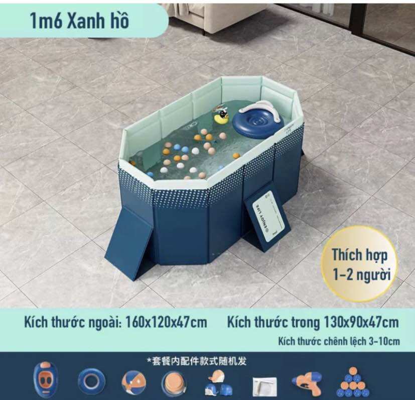 Bể Bơi Tự động, Bể bơi phao trẻ em đáy chống trượt, Bể bơi tự động xếp 1m8 , Bể bơi xếp không Bơm hơi, Chất Liệu Cao Cấp gấp gọn dễ dàng, an toàn cho bé
