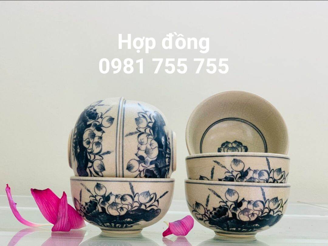 Bộ 6 Bát ăn cơm,Chén Thờ men rạn cổ RỒNG cao cấp gốm sứ Bát Tràng