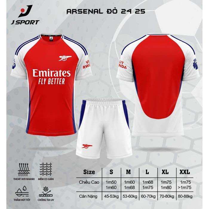 Bộ quần áo đá bóng clb arsenal 2023-2024, bộ qa thể thao clb arsenal mẫu mới có in tên, số