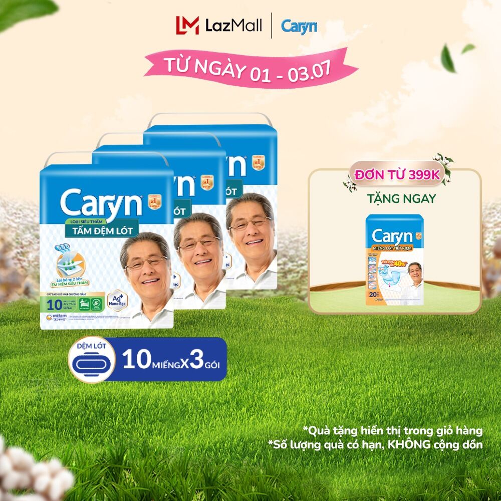 Combo 3 tấm đệm lót caryn siêu thấm giúp bảo vệ chống trào 10 miếng